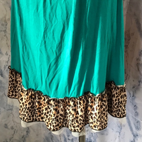 NWT Sunshine & Rodeos spaghetti straps dress top turquoise & leopard - Picture 4 of 11